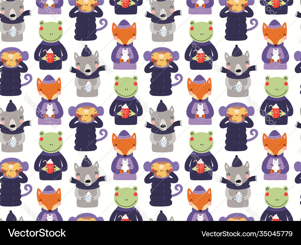 Winter animals seamless pattern Royalty Free Vector Image