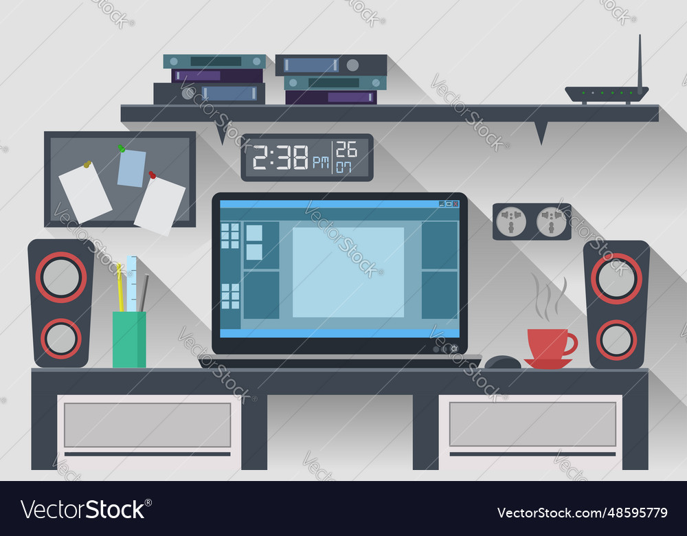 Workspace office computer creative flat design