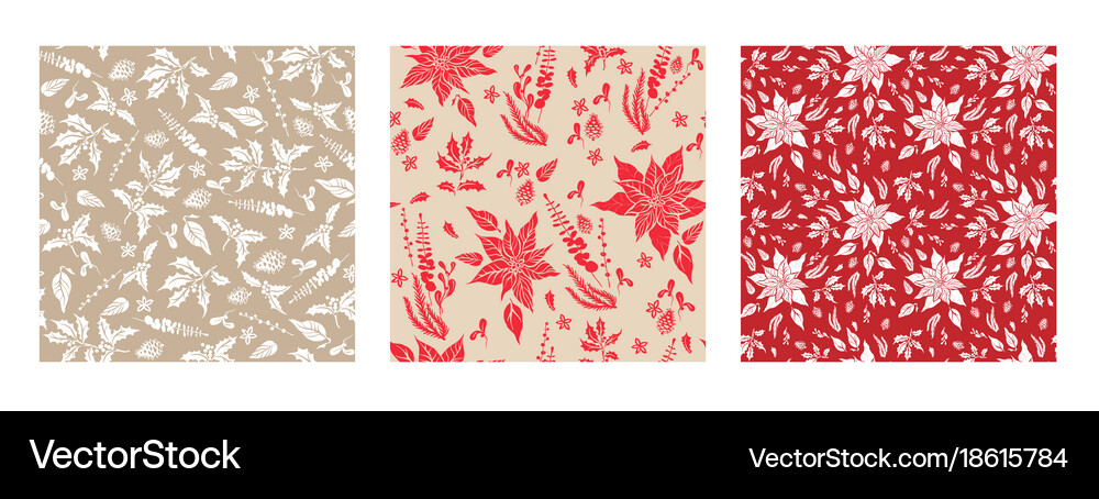 Festive Floral Holiday Pattern Set Royalty Free Vector Image