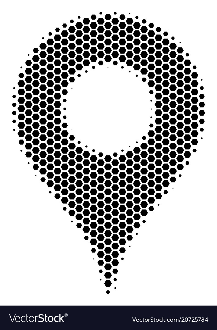 Hexagon halftone map pointer icon vector image Hexagon halftone map pointer icon