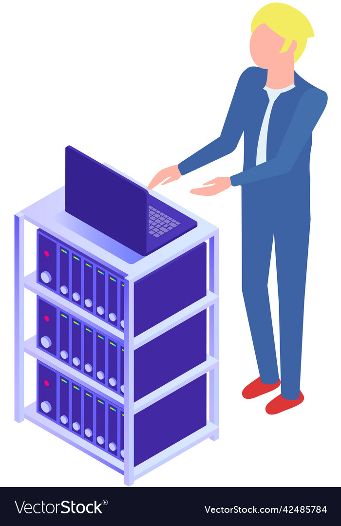 Man using computer for work or chat internet vector image Man using computer for work or chat internet