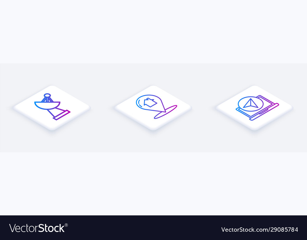 Set isometric line radar map pointer with house vector image Set isometric line radar map pointer with house