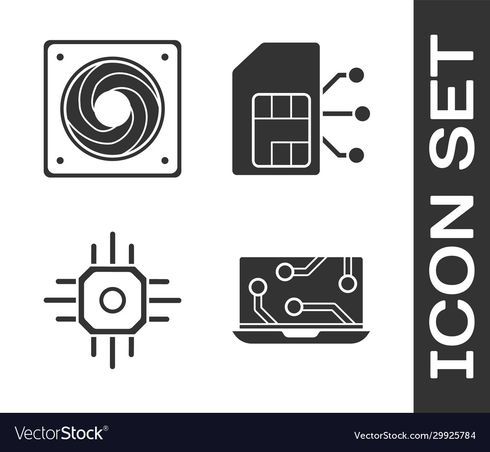Set laptop computer cooler processor and sim vector image Set laptop computer cooler processor and sim