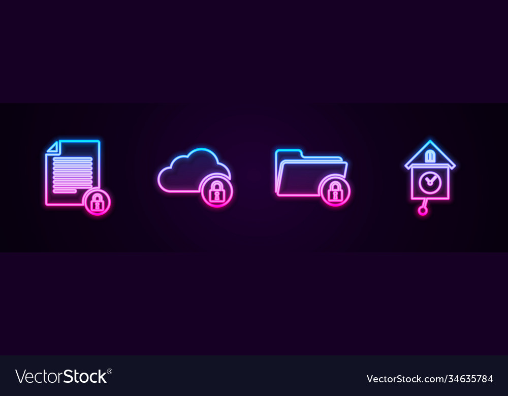 Set line document and lock cloud computing vector image Set line document and lock cloud computing