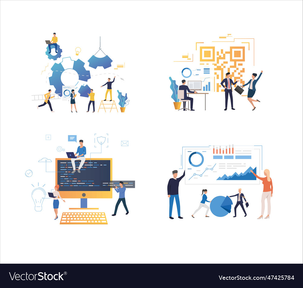 Set of software developers creating application vector image Set of software developers creating application