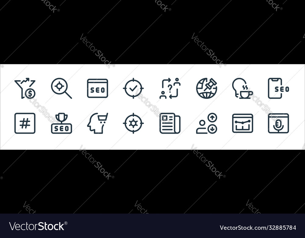 Web apps seo line icons linear set quality