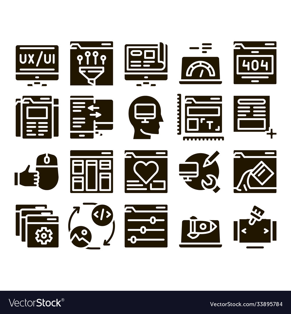 Web design development glyph set Vector Image Web design development glyph set