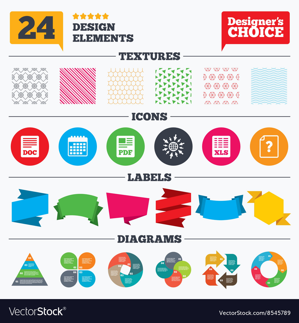 Document icons xls pdf file signs