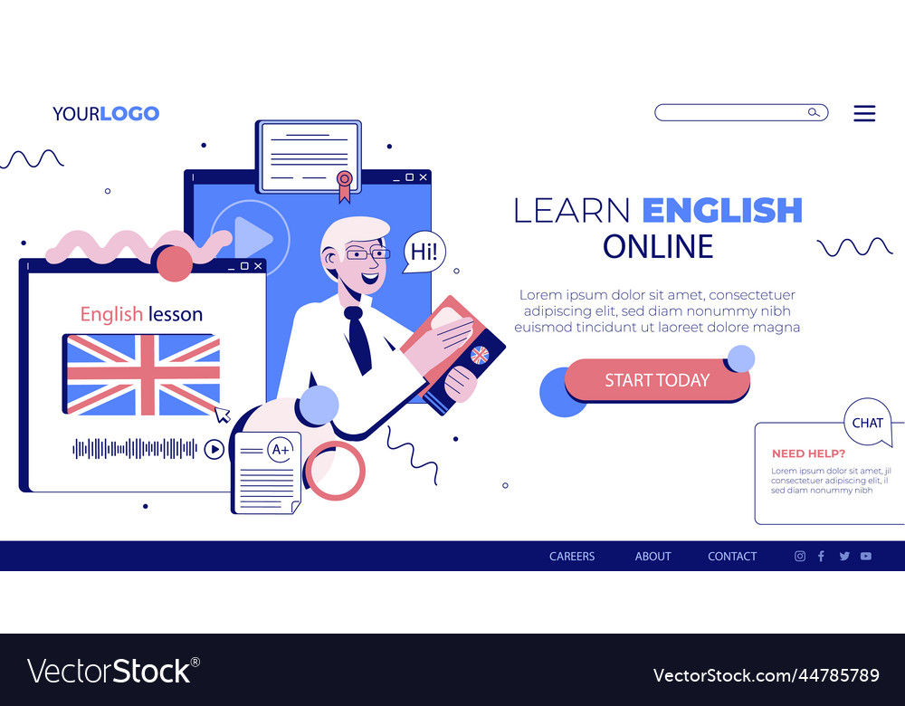 English school hand drawn flat landing page