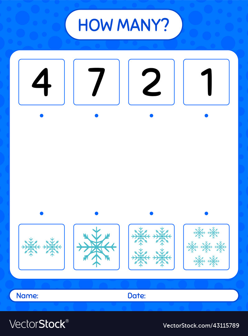 How many counting game with snowman worksheet Vector Image How many counting game with snowman worksheet