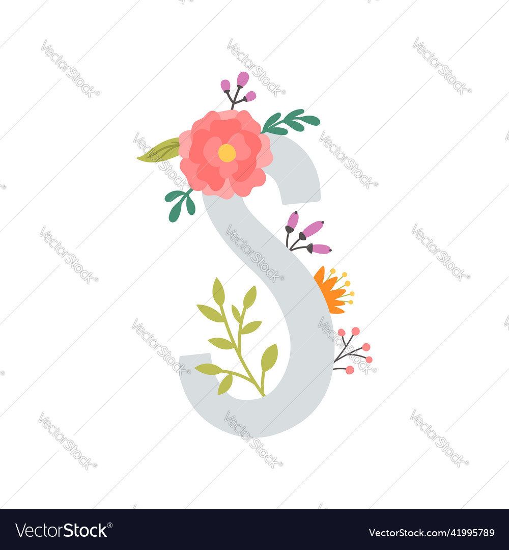 Image of letter s and flowers Vector Image Image of letter s and flowers