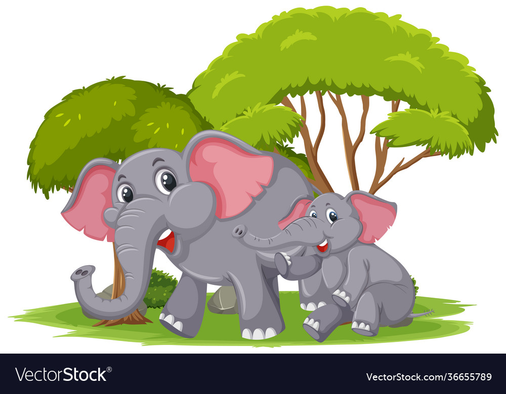 Isolated scene with mom and young elephants