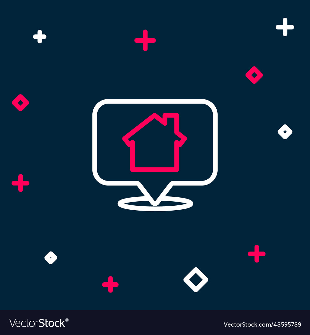 Line map pointer with house icon isolated on blue vector image Line map pointer with house icon isolated on blue