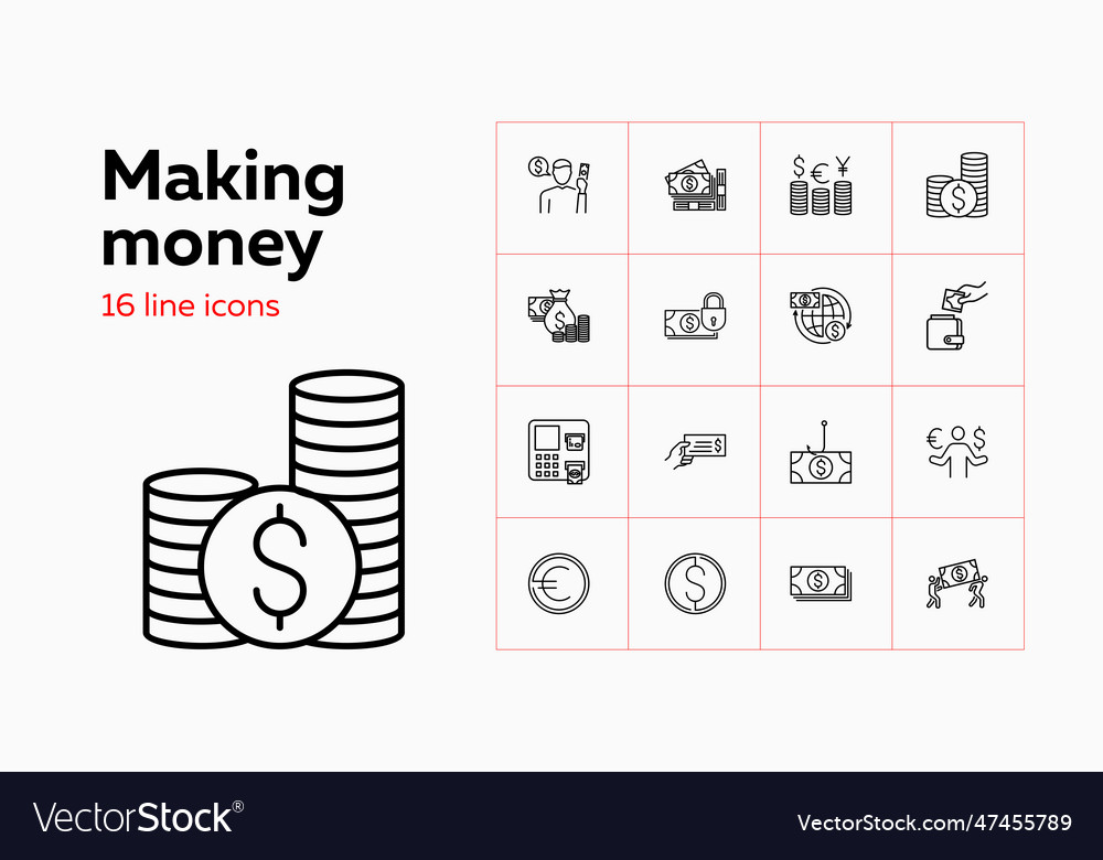 Making money icons set of line banknote