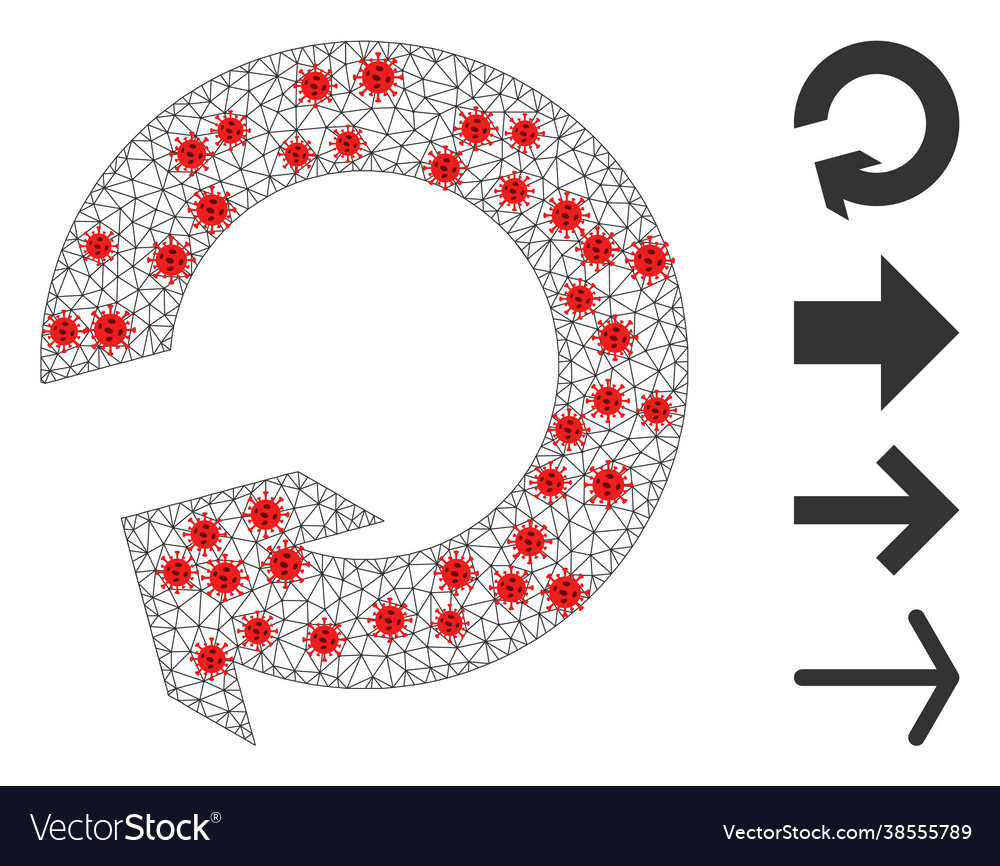 Polygonal mesh rotate icon with virus elements vector image Polygonal mesh rotate icon with virus elements