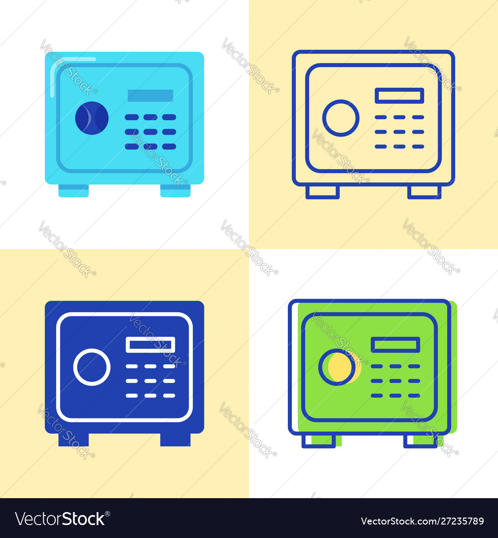 Safe box icon set in flat and line style vector image Safe box icon set in flat and line style