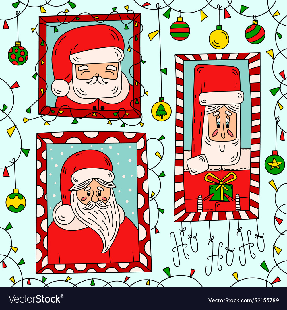 Santa claus portrait xmas doodle line