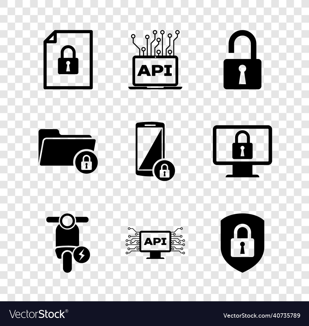 Set document and lock computer api interface vector image Set document and lock computer api interface