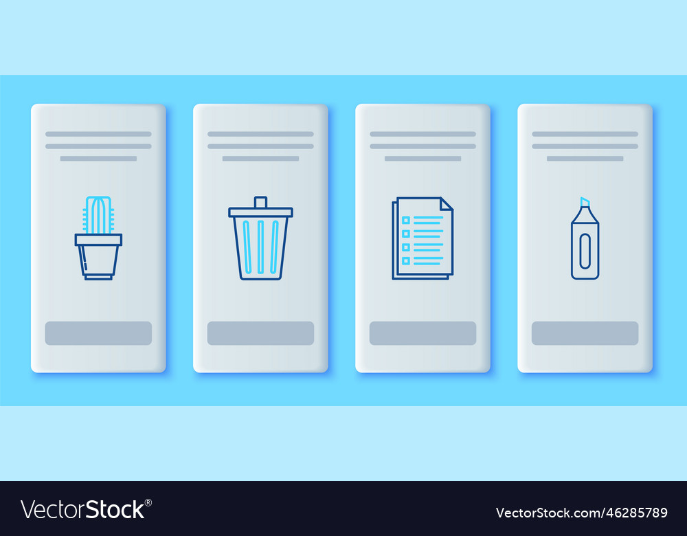 Set line trash can file document cactus vector image Set line trash can file document cactus