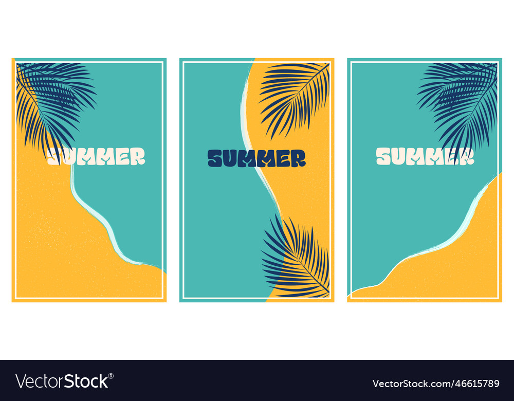 Set of retro summer poster with palm leaves