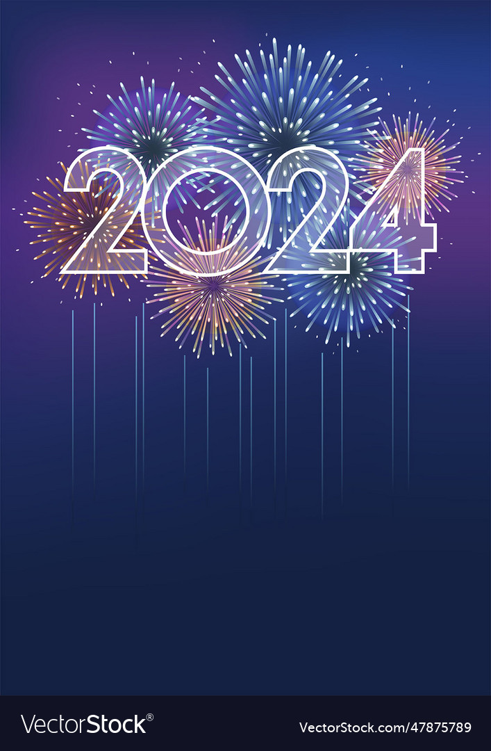 Year 2024 logo and fireworks with text space Vector Image