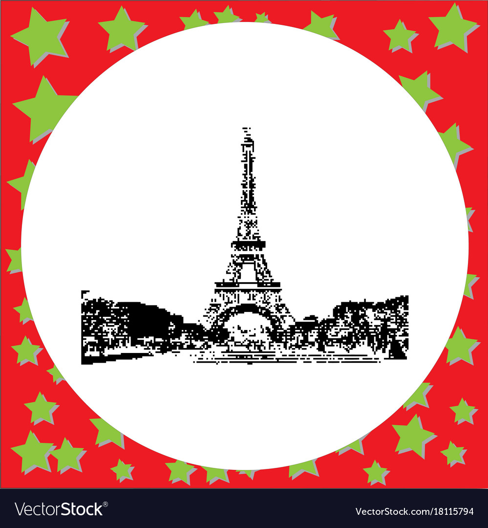 Black 8-bit eiffel tower isolated