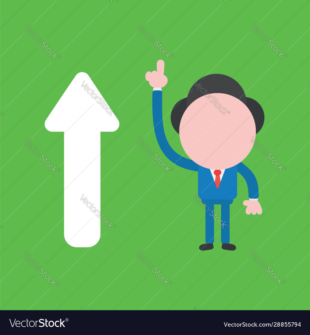 Businessman character with arrow moving up Vector Image Businessman character with arrow moving up
