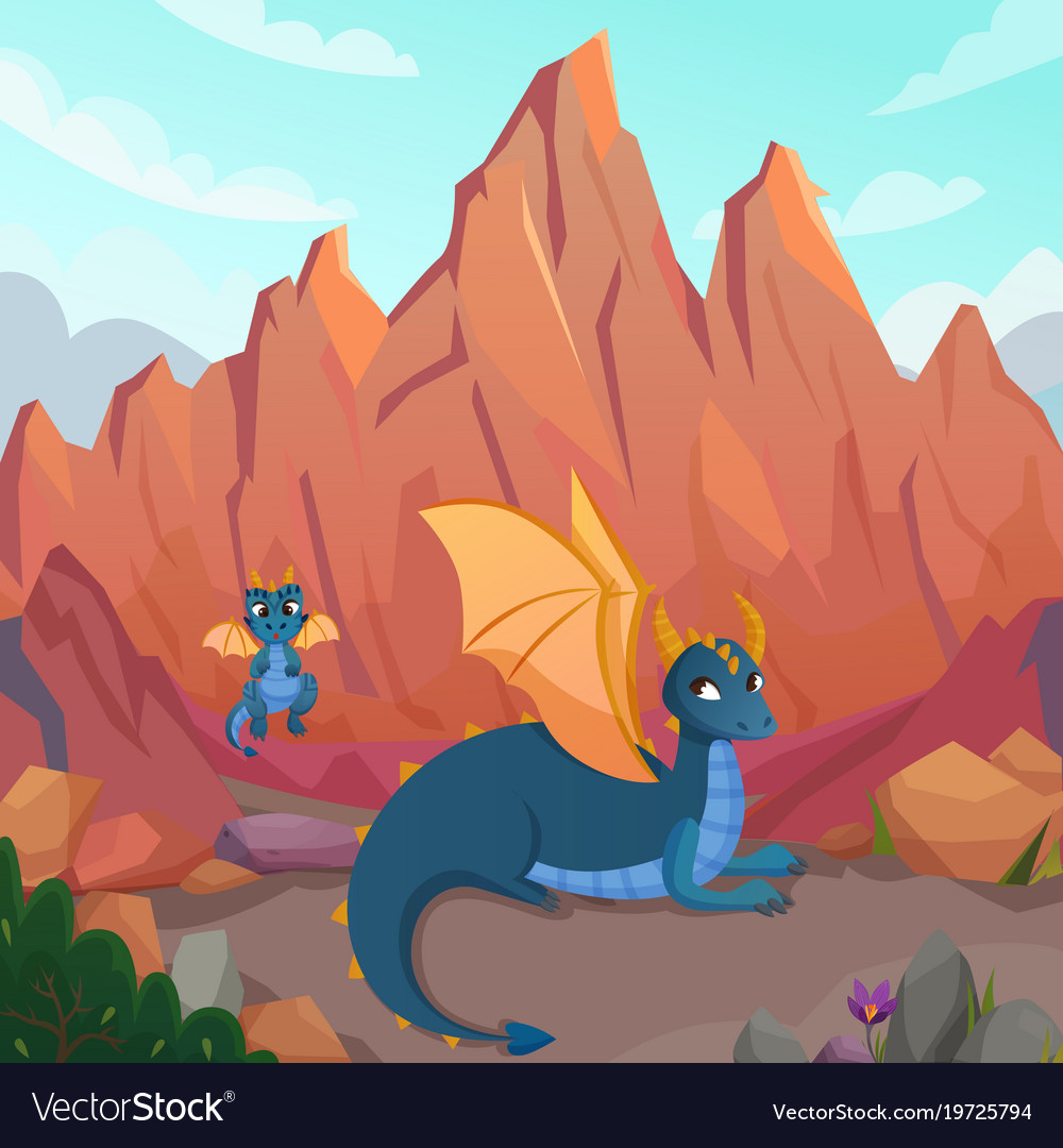 Dragons family cartoon composition Royalty Free Vector Image