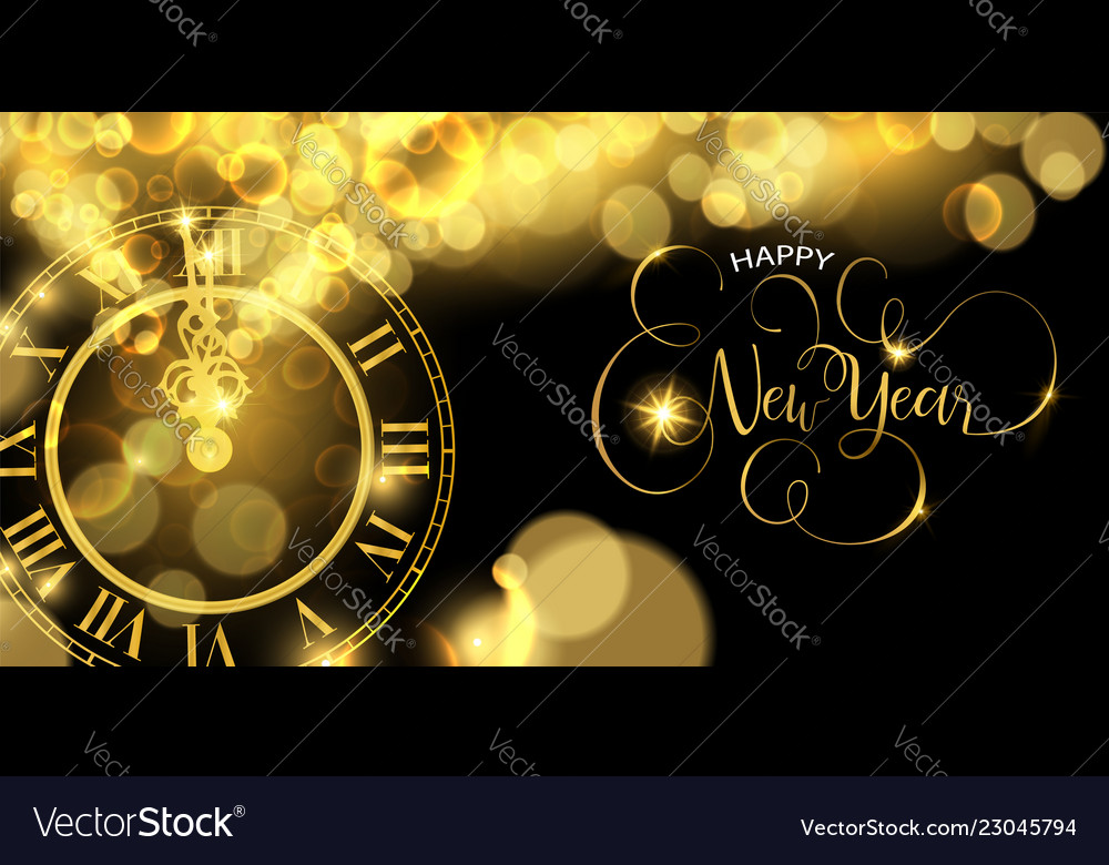 Gold new years eve clock time luxury web banner Vector Image