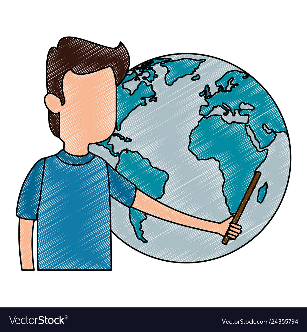 Man teaching with world planet character