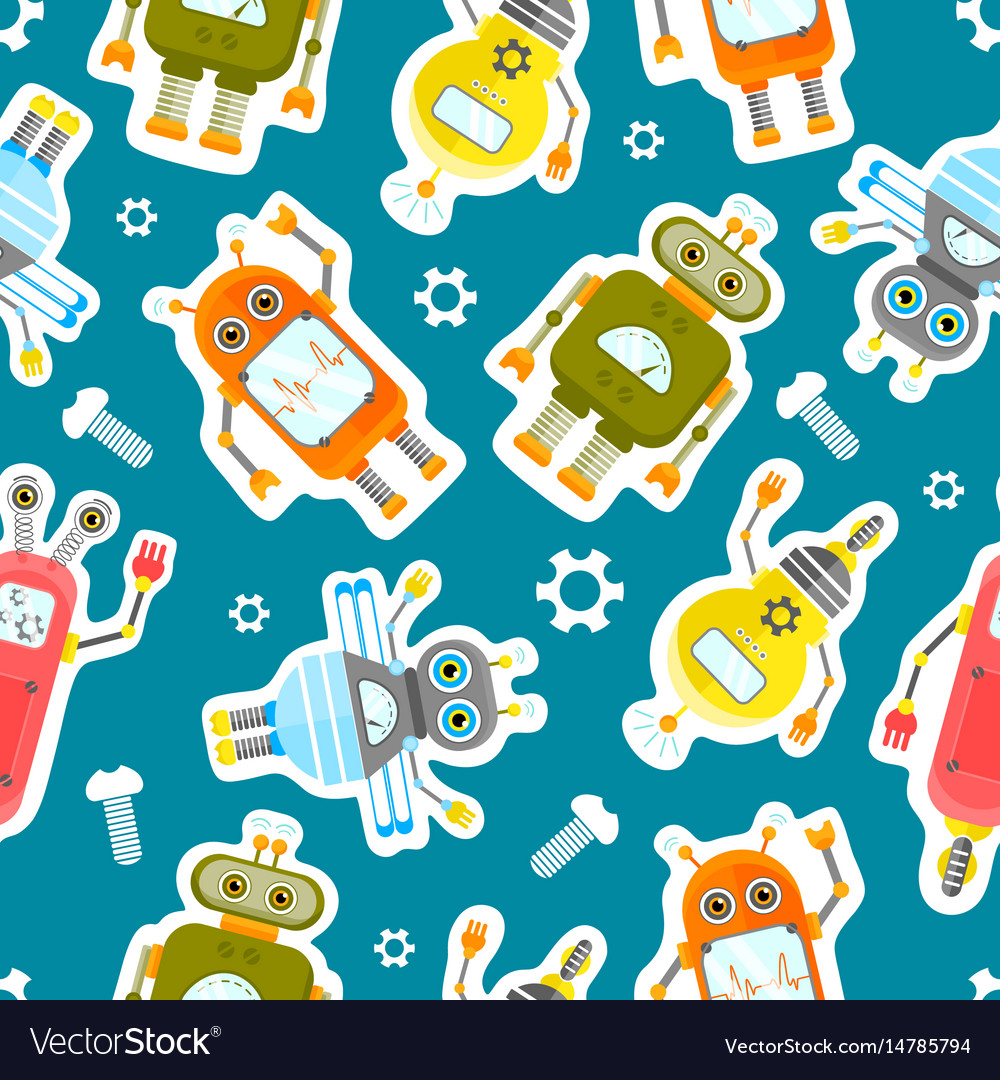 Robots character stickers seamless background