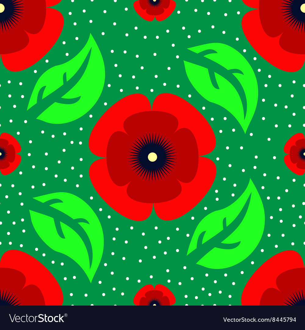 Seamless pattern with red poppies