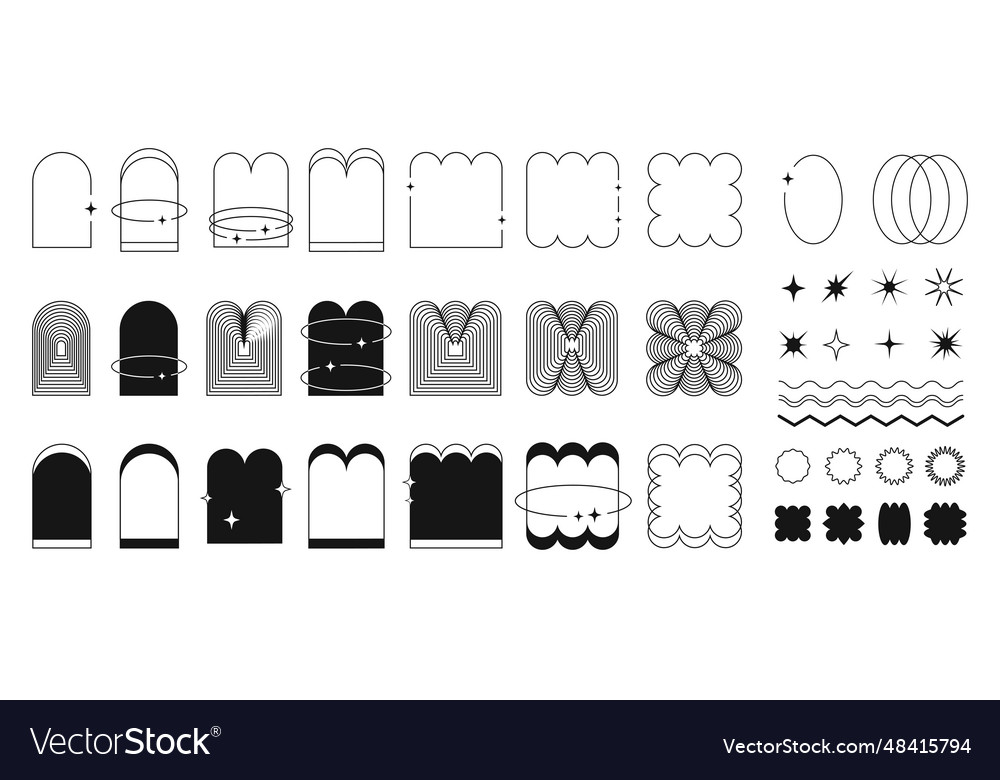 Set of retro geometric shapes and frames y2k