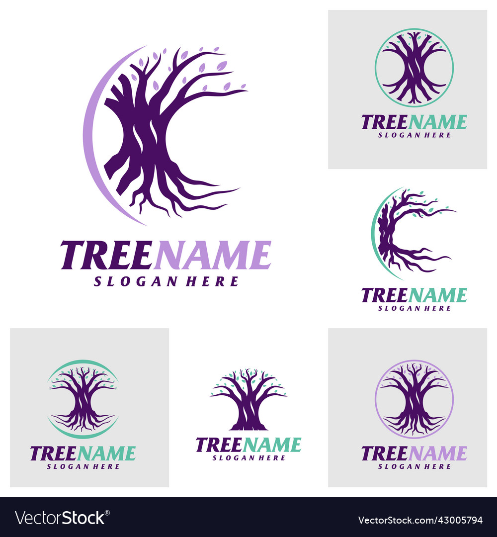 Set of tree with root logo design template