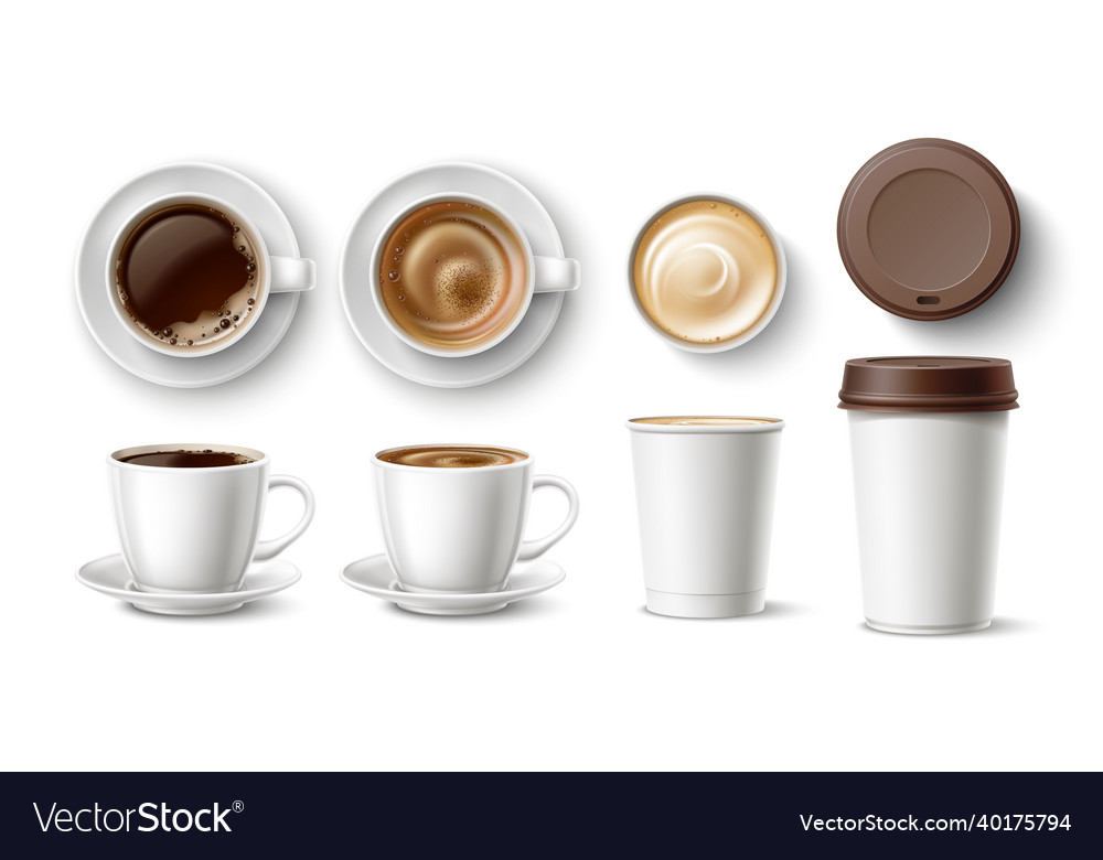 Takeaway coffee cups realistic porcelain pairs Vector Image