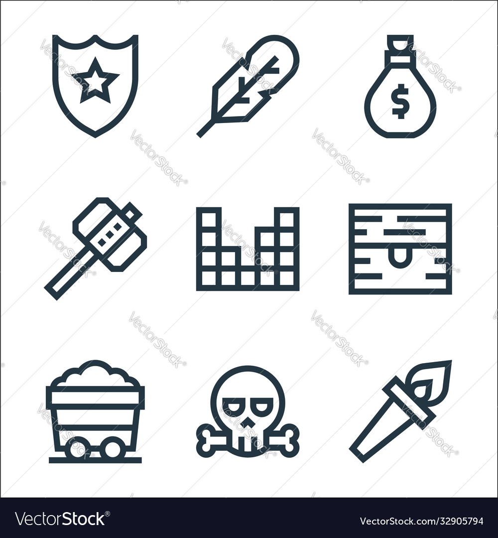 Video game elements line icons linear set quality