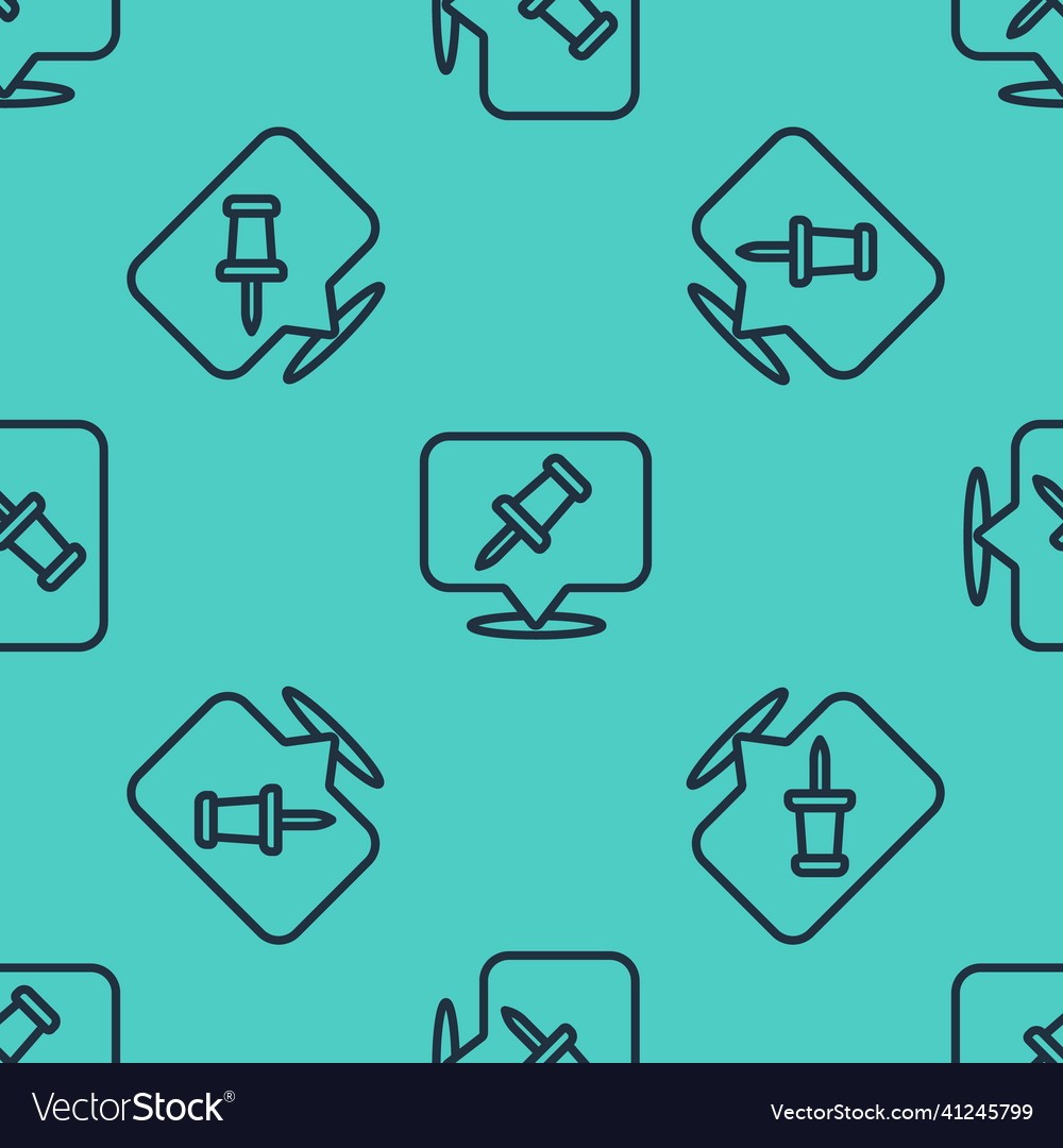 Black line push pin icon isolated seamless pattern vector image Black line push pin icon isolated seamless pattern