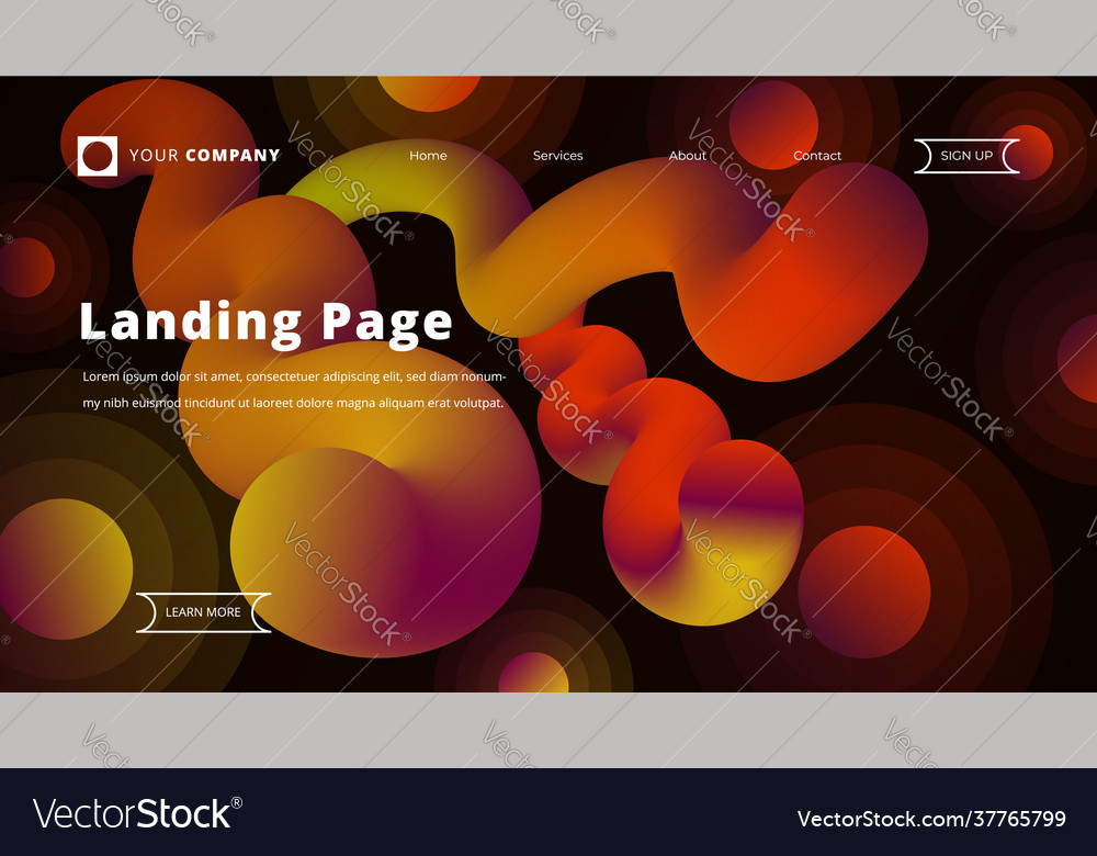 Colored landing page with curved pipe design
