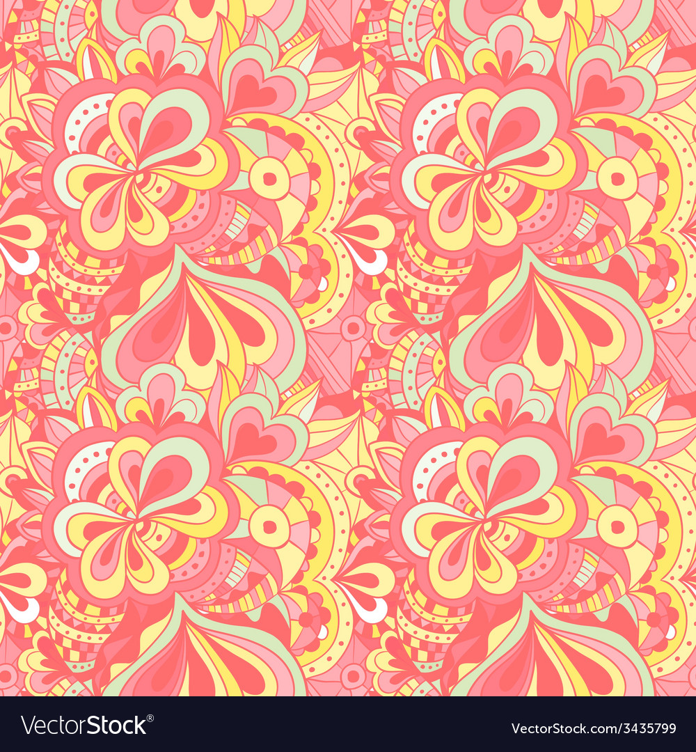 Doodle hand drawn seamless floral pattern