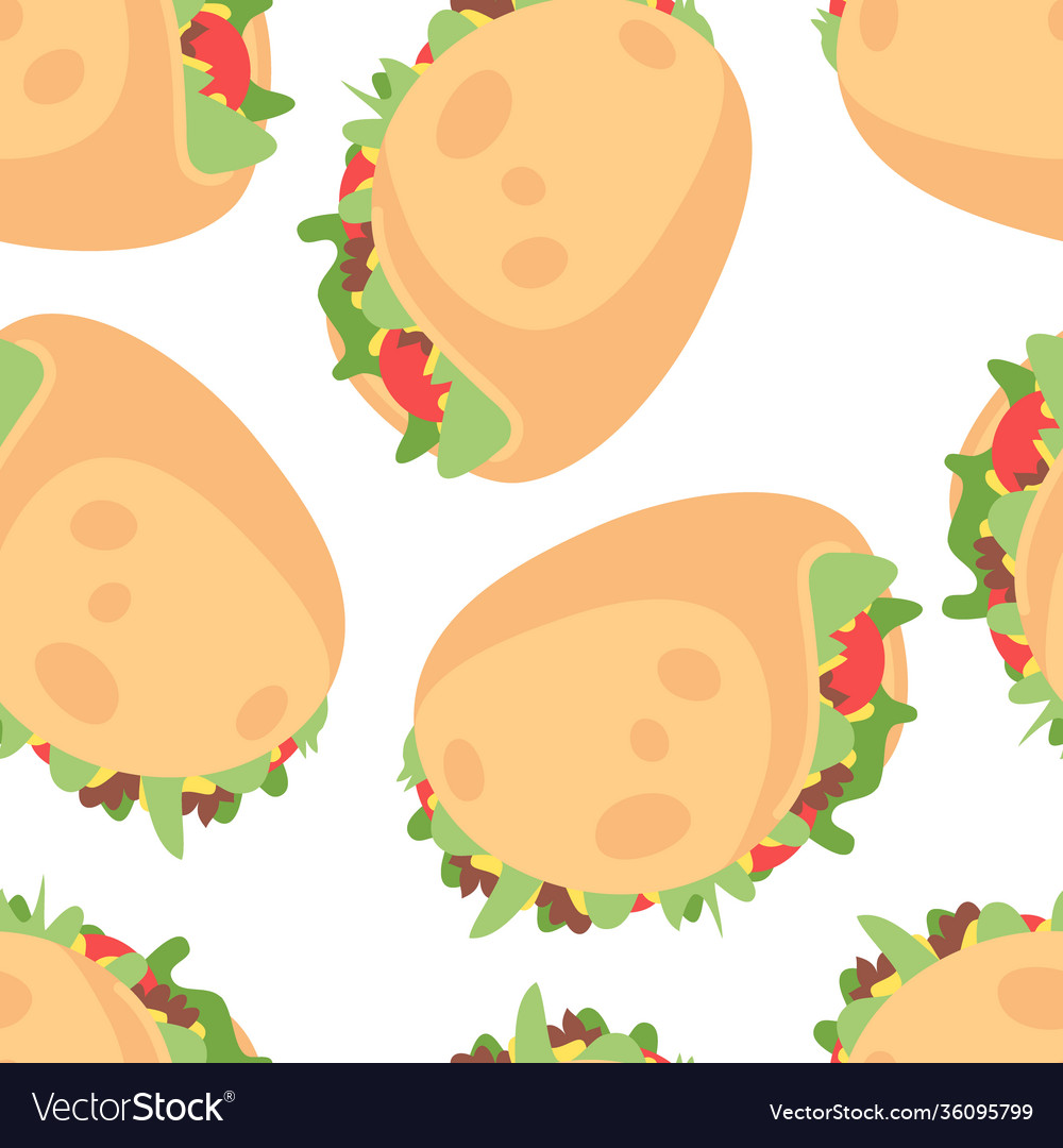 Hand drawn cartoon tacos fast food seamless