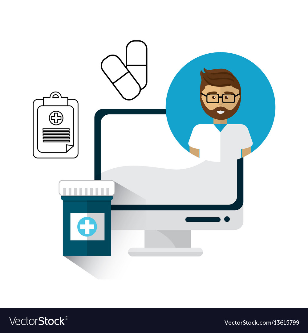 Hospital doctor computer icon