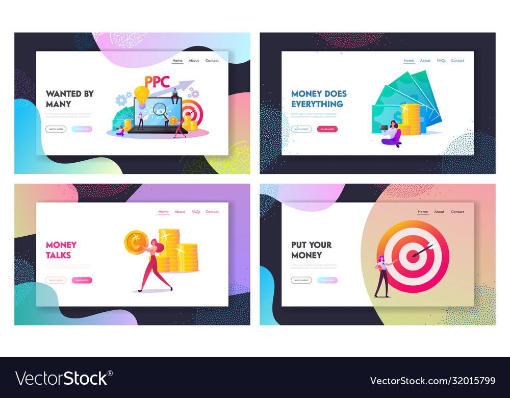 Pay per click landing page template set tiny Vector Image Pay per click landing page template set tiny