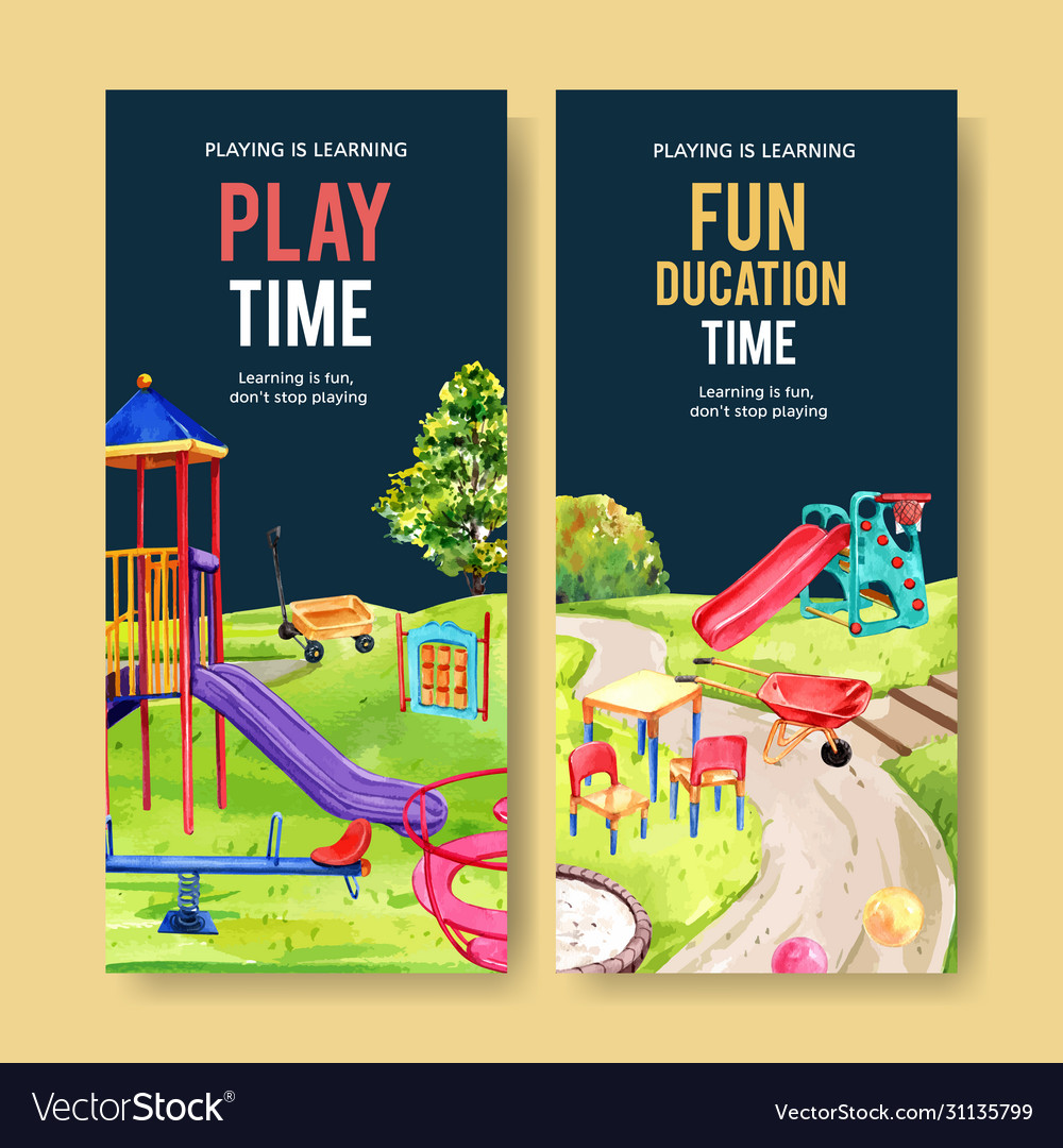 Playground flyer design with seesaw slide jungle Vector Image Playground flyer design with seesaw slide jungle Vector Image