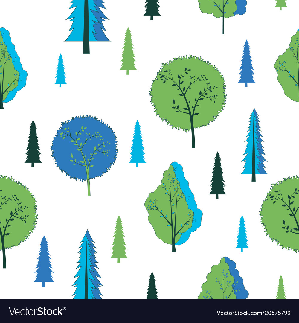 Seamless pattern with various type of the trees