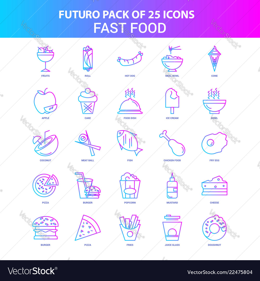 25 blue and pink futuro fast food icon pack