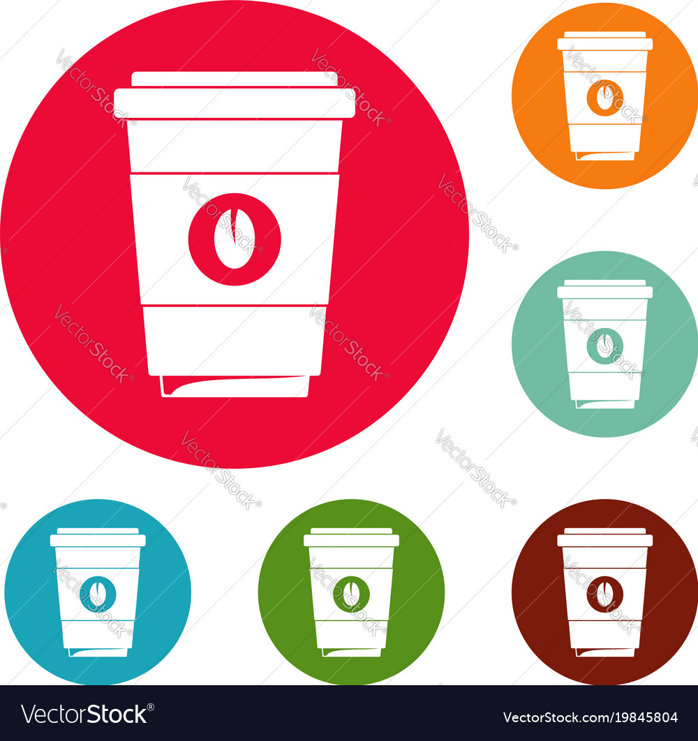 Coffee plastic cup icons circle set Royalty Free Vector