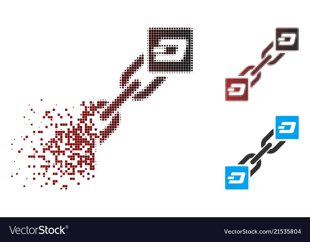 Damaged pixel halftone dash blockchain icon