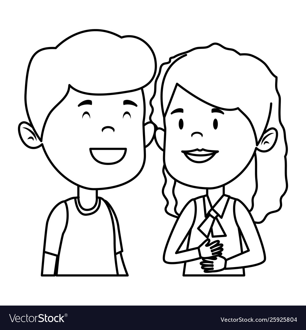 Happy little students couple characters Royalty Free Vector