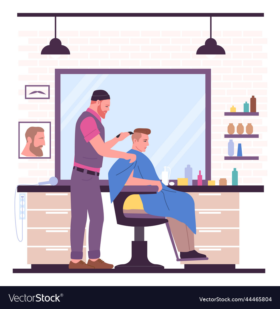 People in hair salon barber with customer