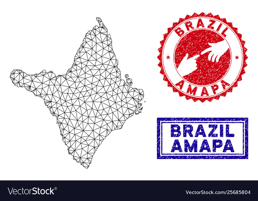 Polygonal 2d amapa state map and grunge stamps